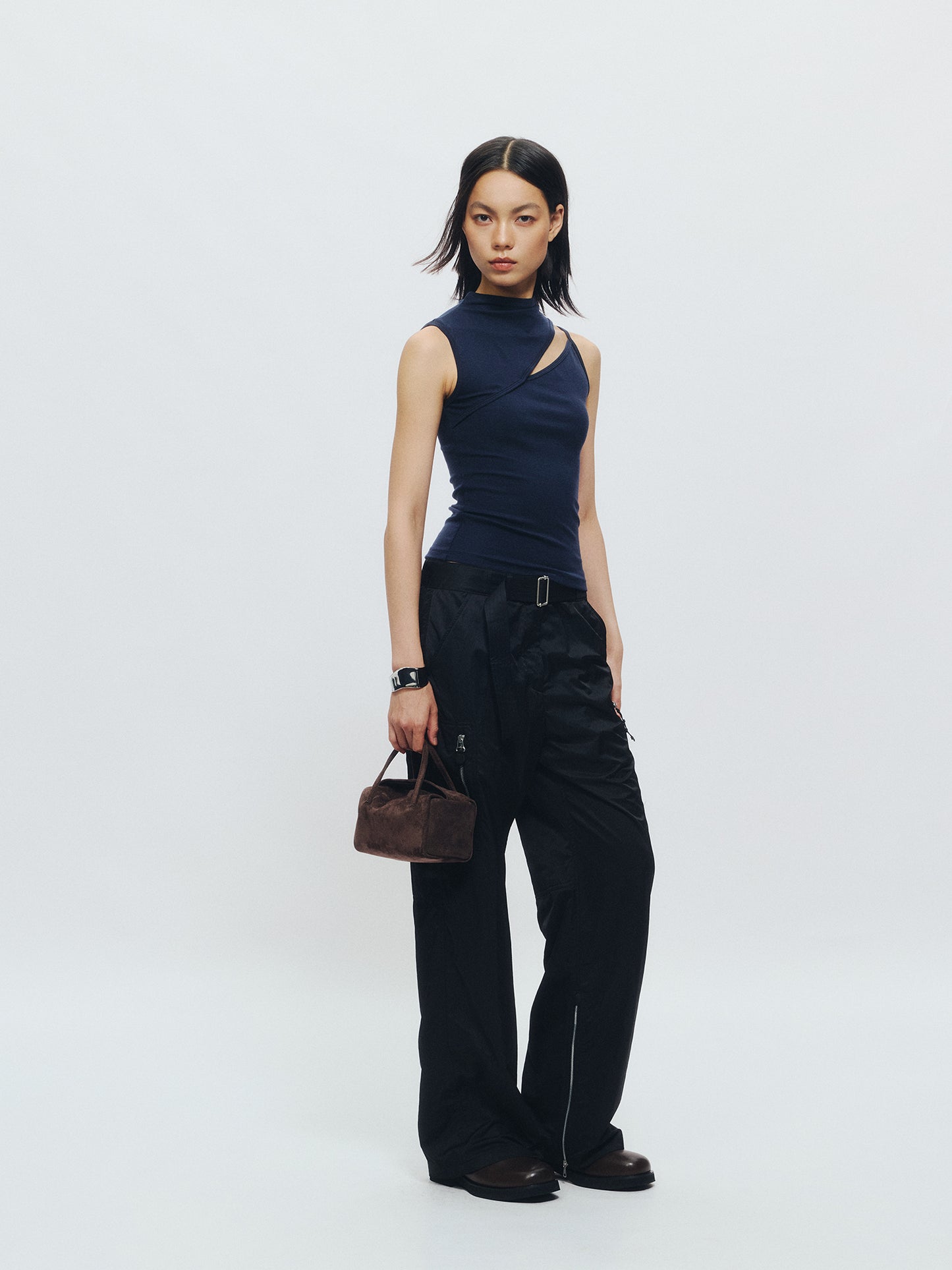 Cut-out Mock Neck Vest & Tie-Front Long Sleeve Top - The Blender