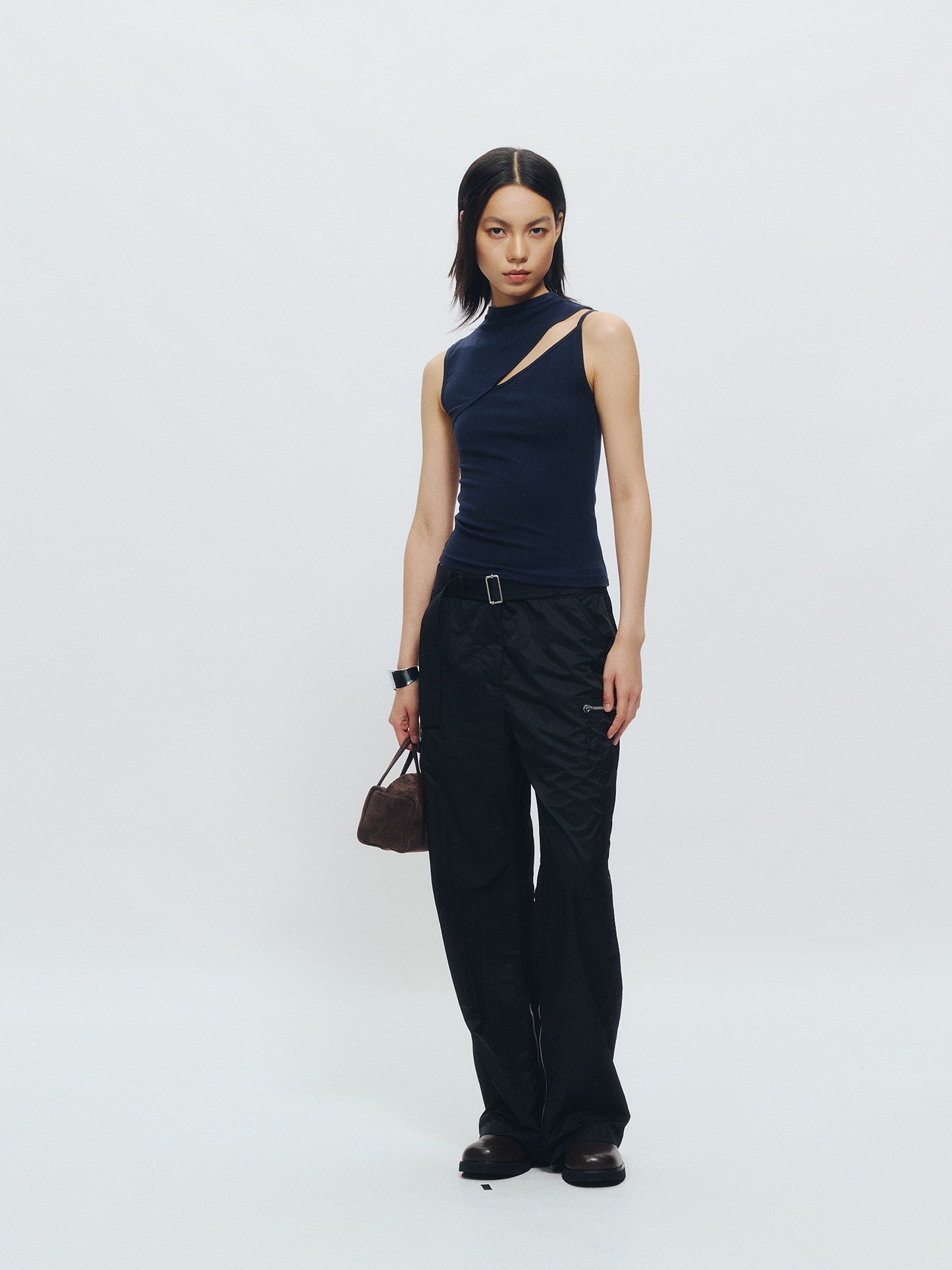 Cut-out Mock Neck Vest & Tie-Front Long Sleeve Top - The Blender