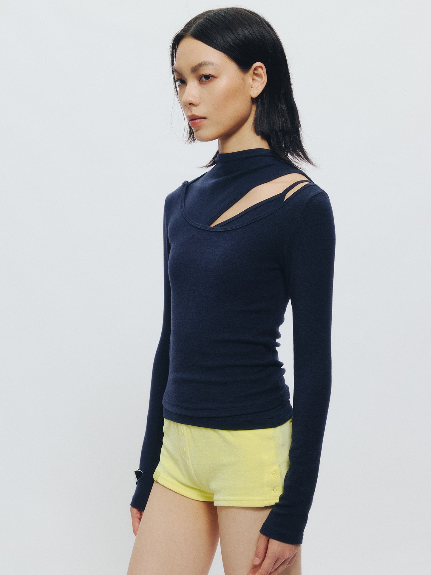Cut-out Mock Neck Vest & Tie-Front Long Sleeve Top - The Blender