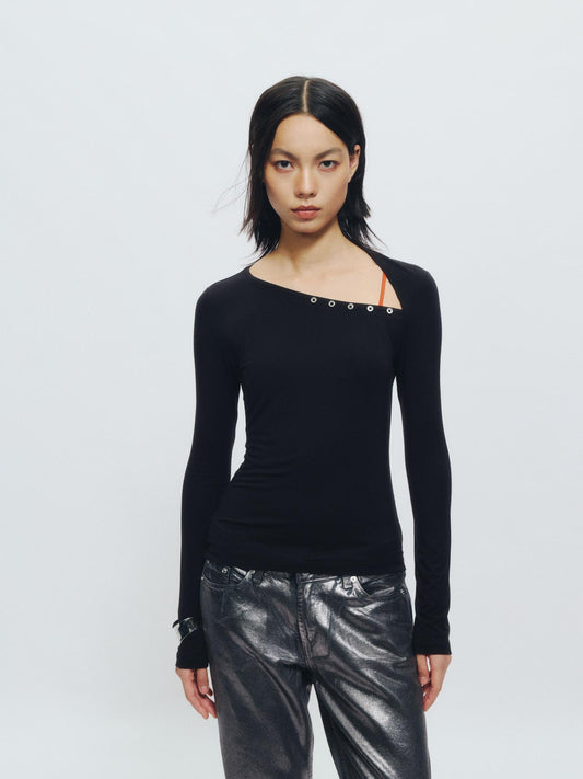 Slant Henley Collar Long-Sleeve Tee - The Blender