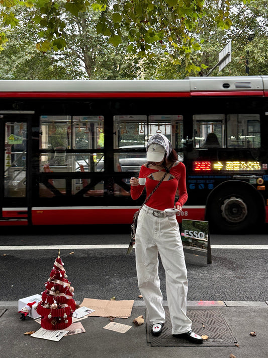 Red Cutout Top: My Christmas Street Style Essential