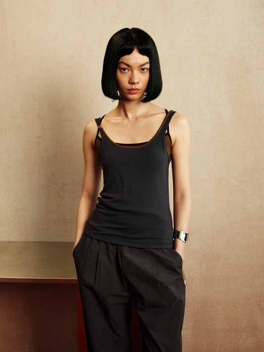 Contrast Trim Open Back Loose Fit Cami Top - The Blender