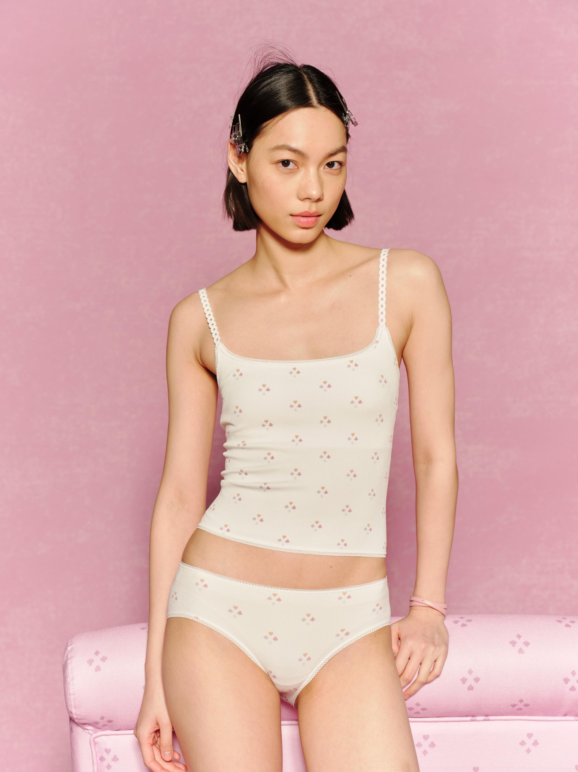 Games Print Embroidery Fixed Padding Cropped Cami Top - The Blender