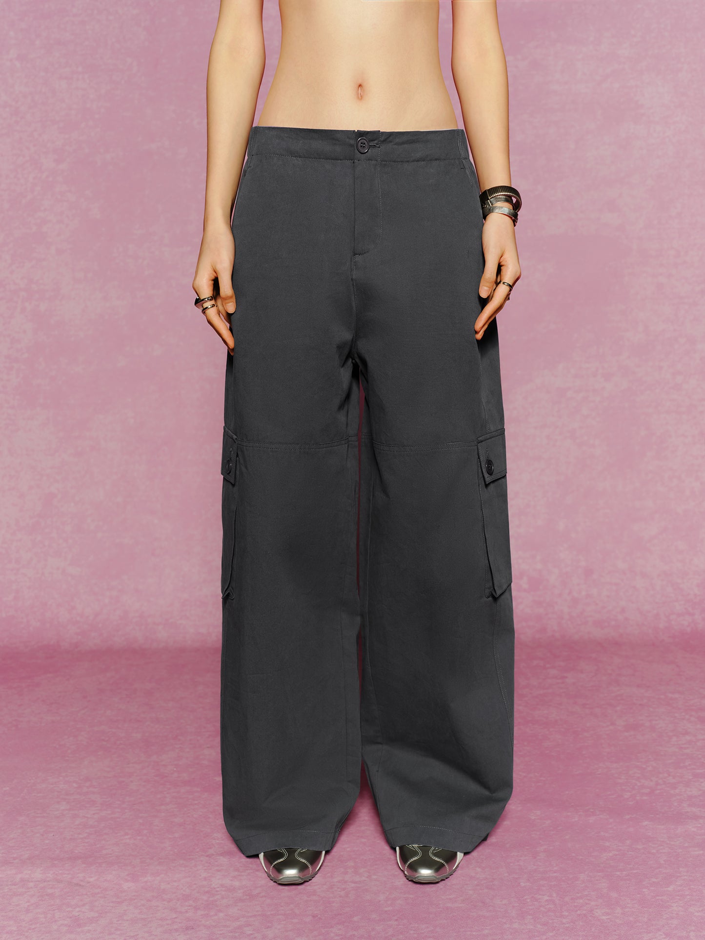 Pure Cotton Multi-Pocket Cargo Straight-Leg Elastic Waist Pants - The Blender