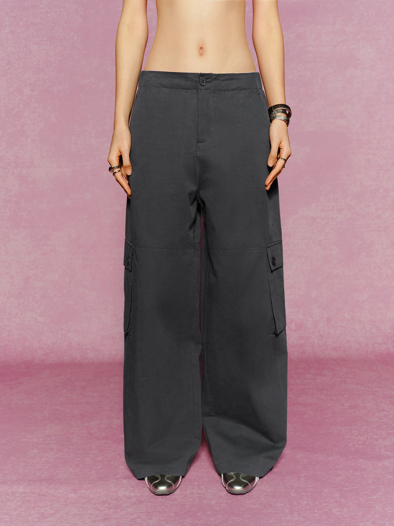 Pure Cotton Multi-Pocket Cargo Straight-Leg Elastic Waist Pants - The Blender