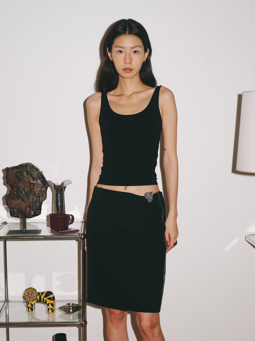 Wool U-Neck Open Back Fixed Padding Tank Top