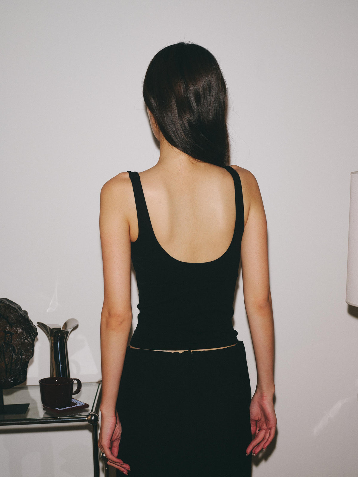 Wool U-Neck Open Back Fixed Padding Tank Top