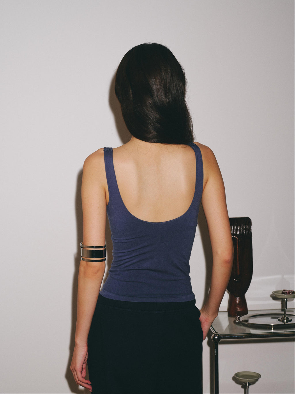 Wool U-Neck Open Back Fixed Padding Tank Top