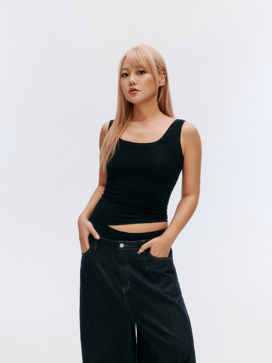 GREEEN Ribbed Square Neck Wide Strap Camisole