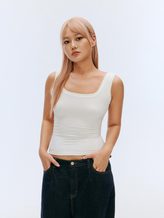 GREEEN Ribbed Square Neck Wide Strap Camisole - The Blender