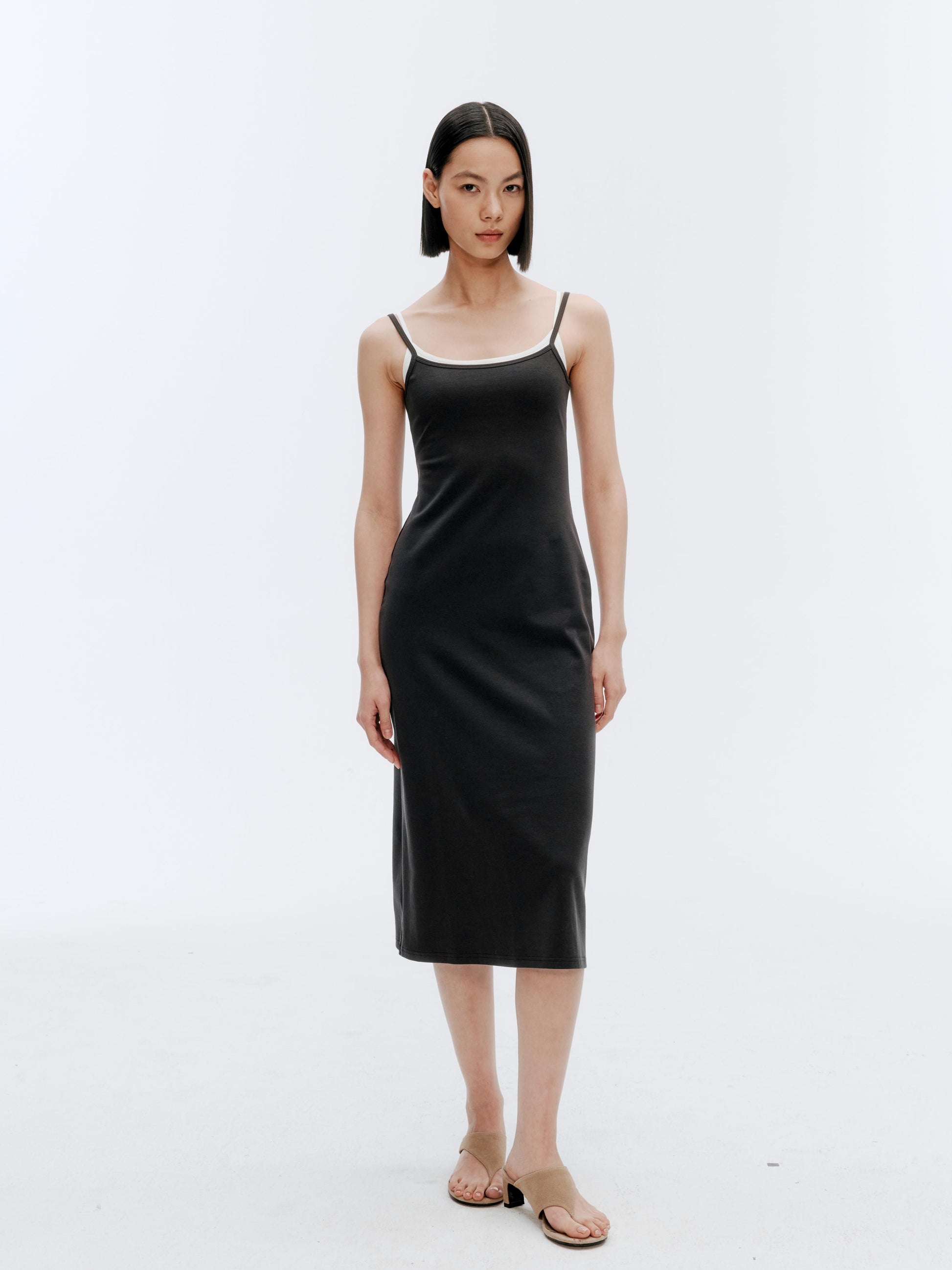GREEEN Square Neck Slim Fit Backless Midi Slip Dress - The Blender