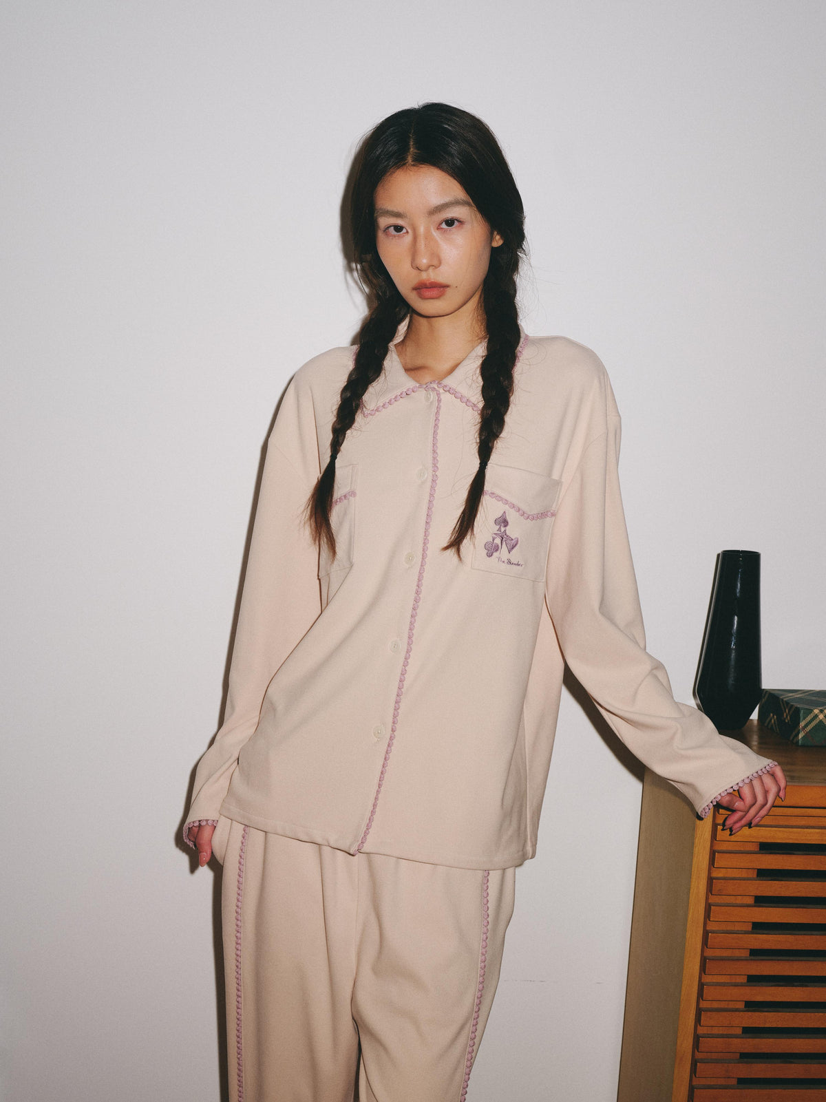 Contrast‑Color Lace Loungewear Cardigan Top