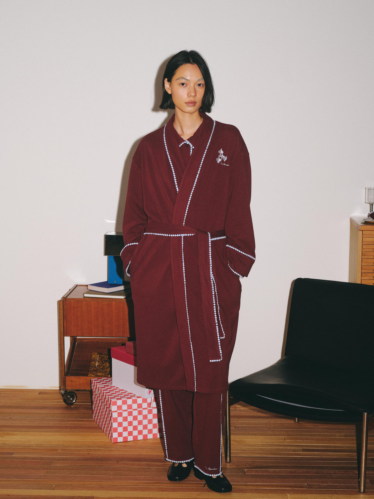 Contrast‑Color Lace Mid‑Length Loungewear Robe