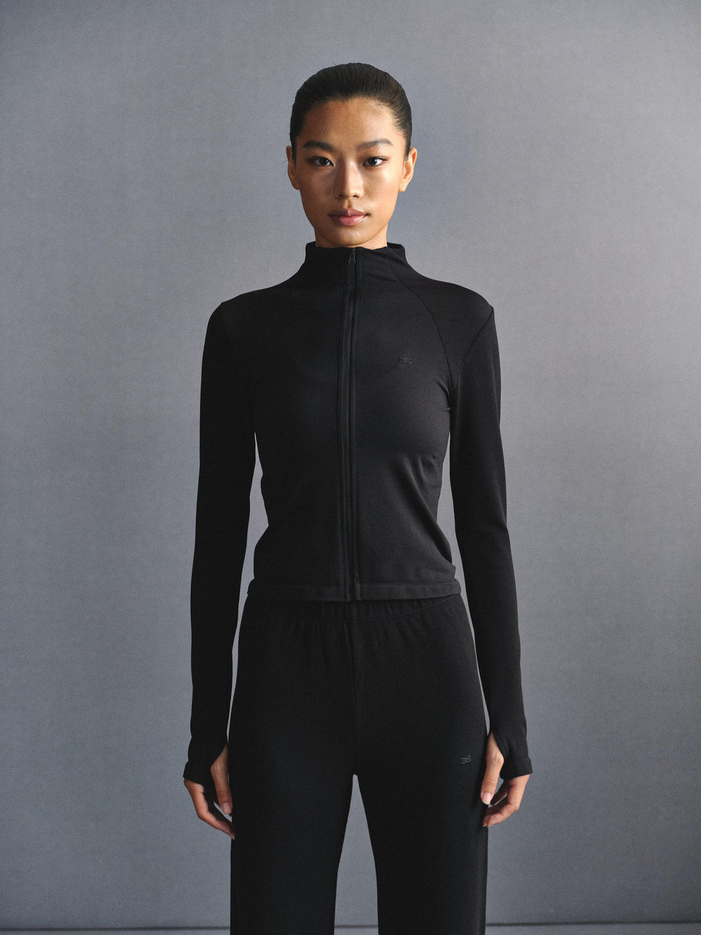 「3S」Slim‑Fit Mock‑Neck Long‑Sleeve Zip‑Up Jacket - The Blender