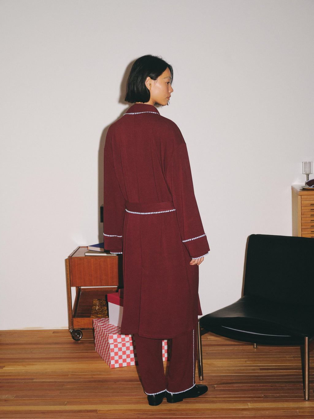 Contrast‑Color Lace Mid‑Length Loungewear Robe