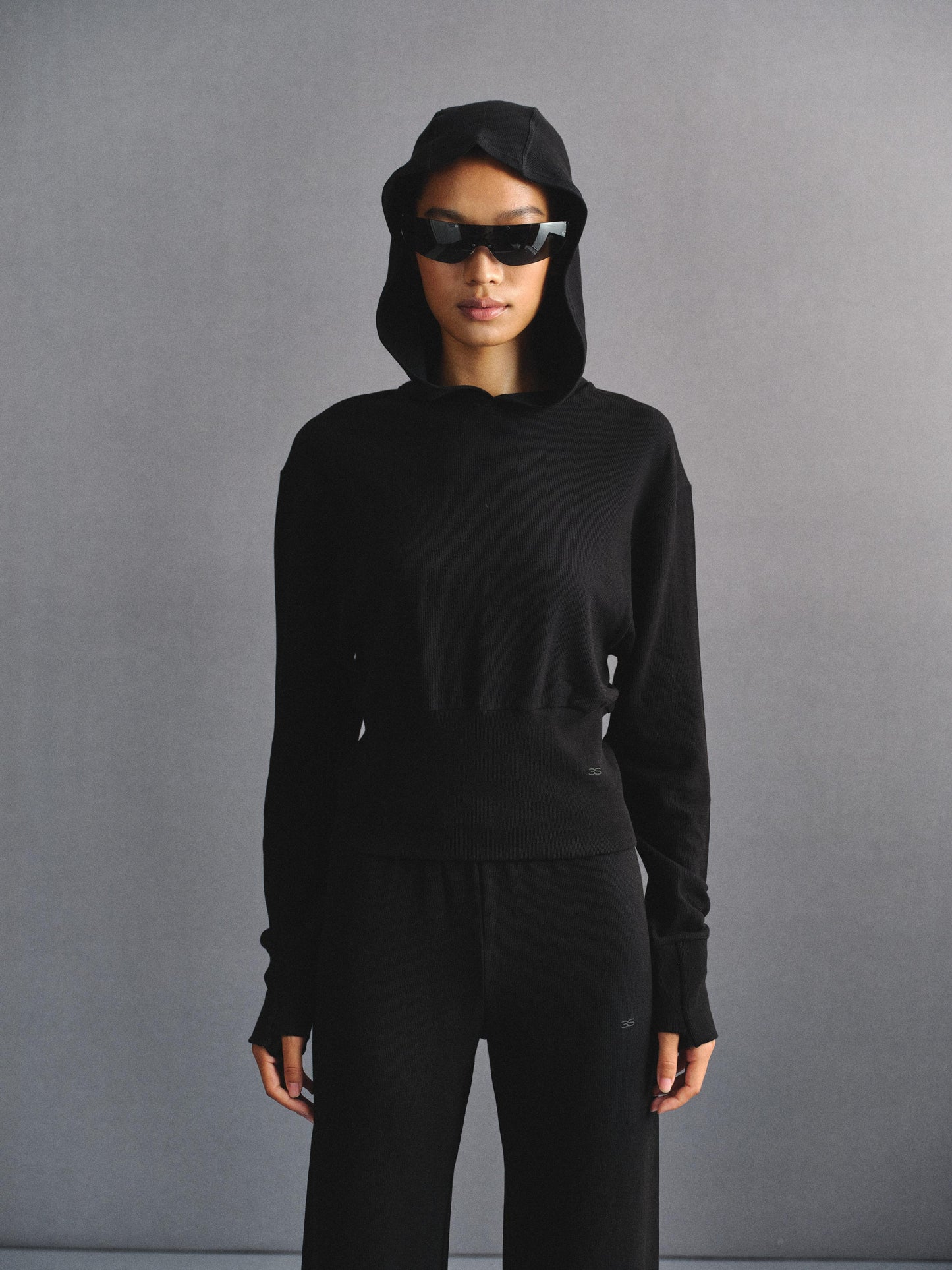「3S」Long‑Sleeve Oversized Cropped Hoodie