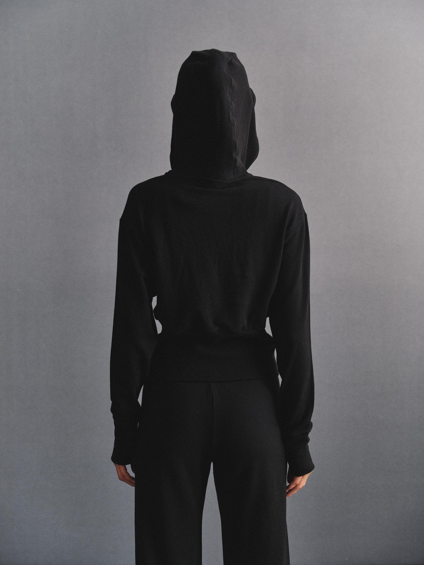「3S」Long‑Sleeve Oversized Cropped Hoodie
