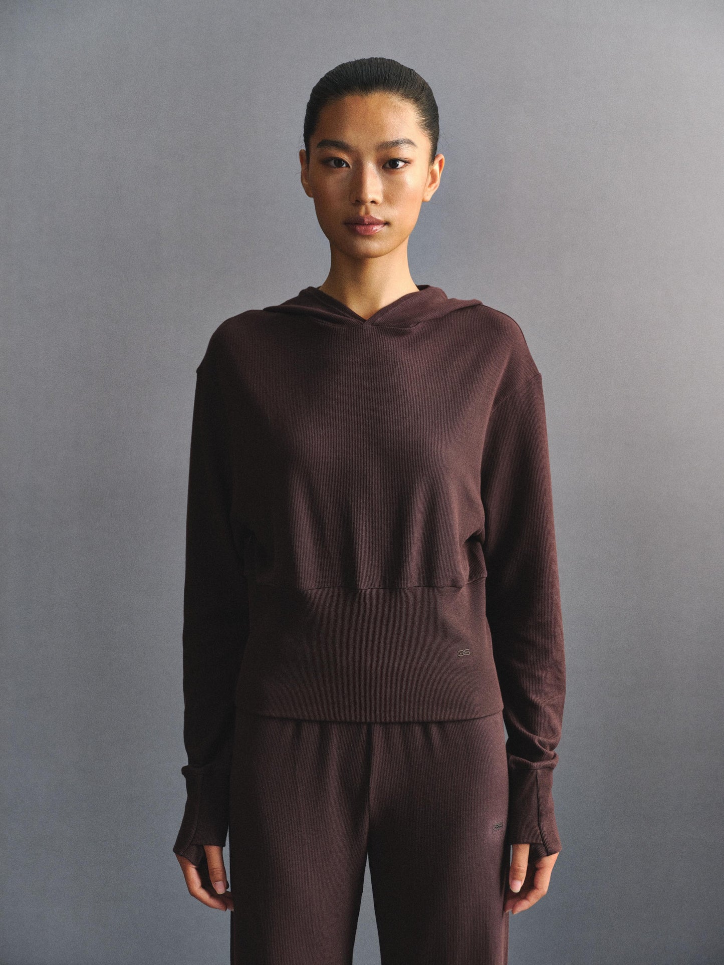 「3S」Long‑Sleeve Oversized Cropped Hoodie