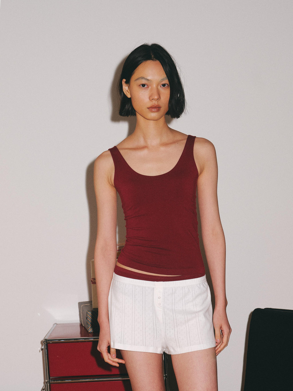 Wool U-Neck Open Back Fixed Padding Tank Top