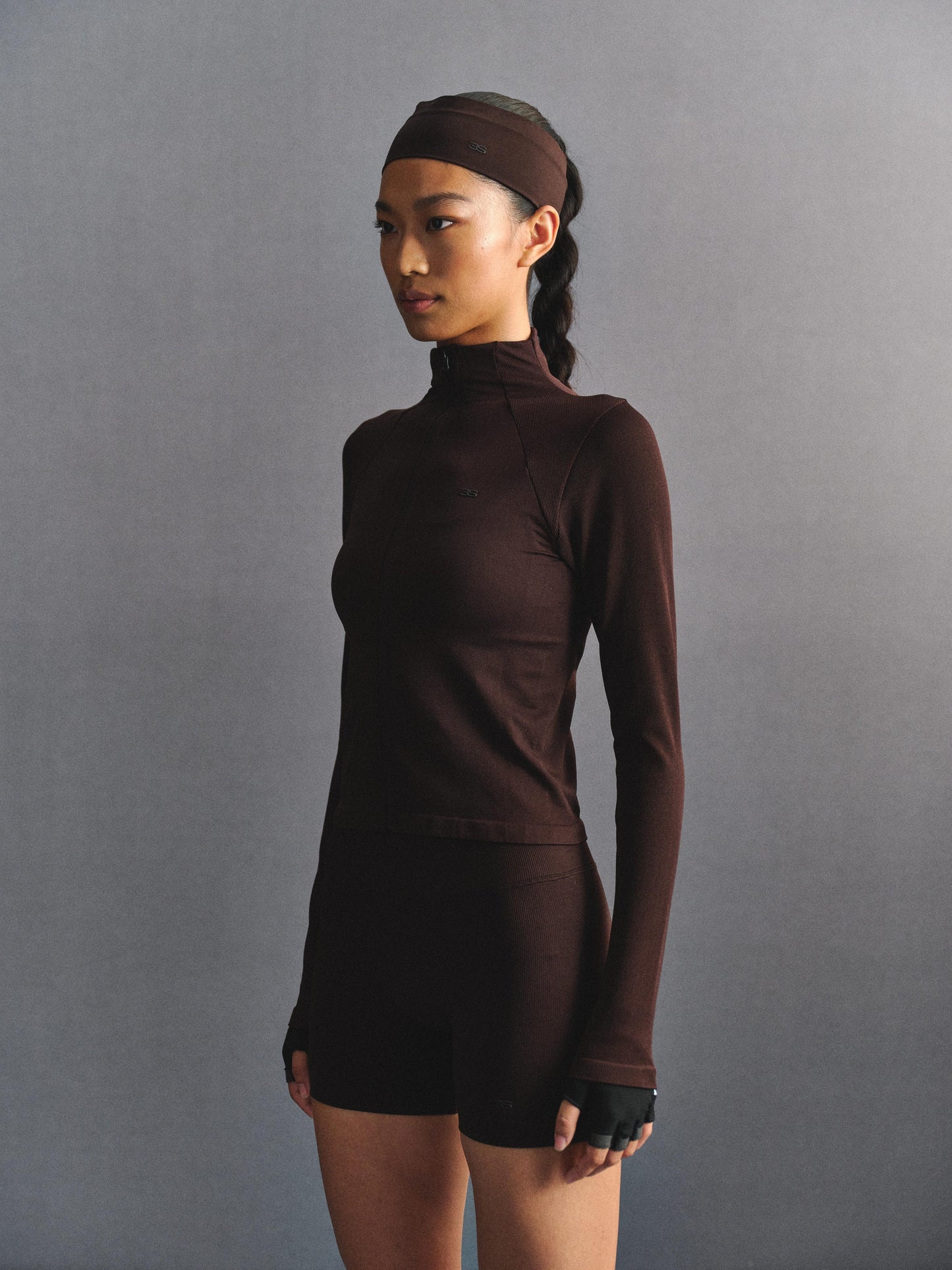 「3S」Slim‑Fit Mock‑Neck Long‑Sleeve Zip‑Up Jacket