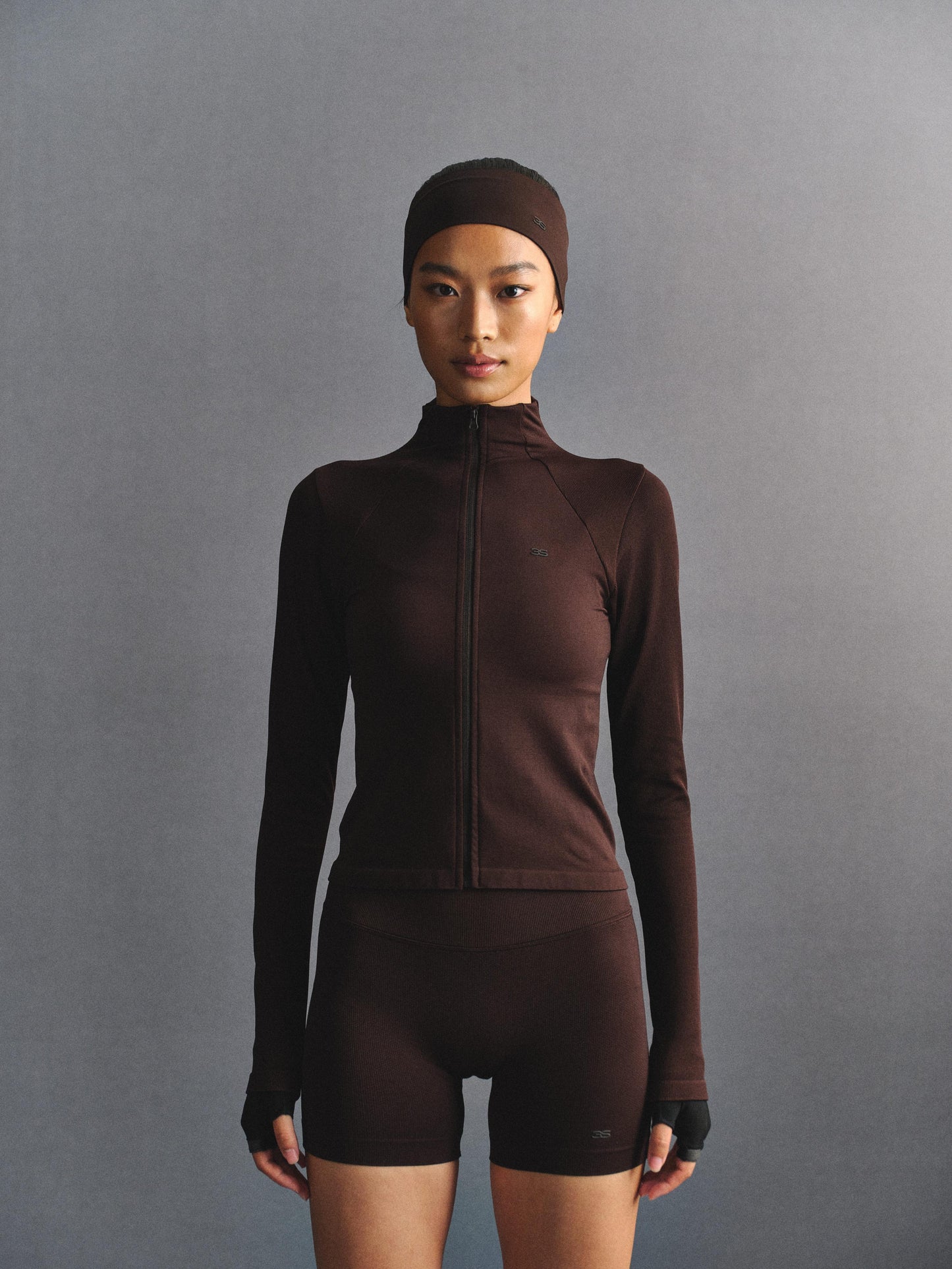 「3S」Slim‑Fit Mock‑Neck Long‑Sleeve Zip‑Up Jacket