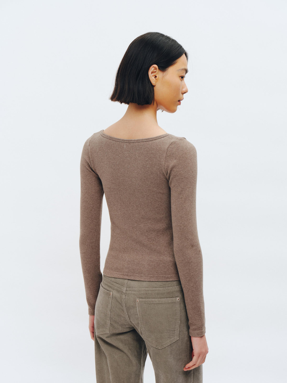GREEEN Organic Cotton Heather Yarn Square Neck Slim Fit Long Sleeve Top