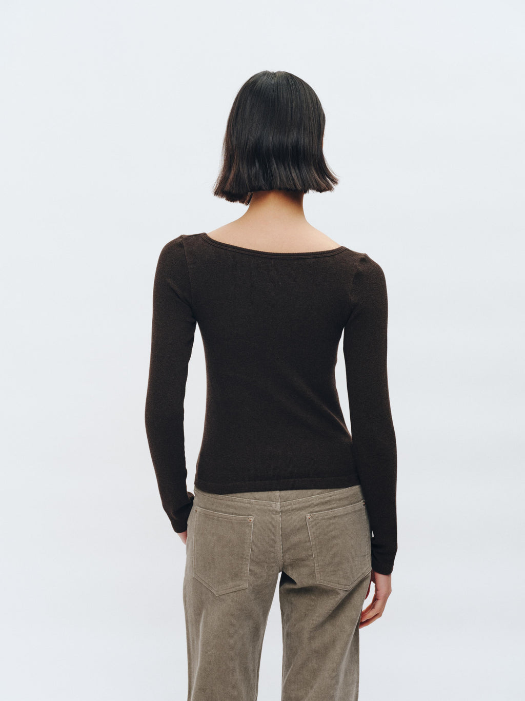 GREEEN Organic Cotton Heather Yarn Square Neck Slim Fit Long Sleeve Top