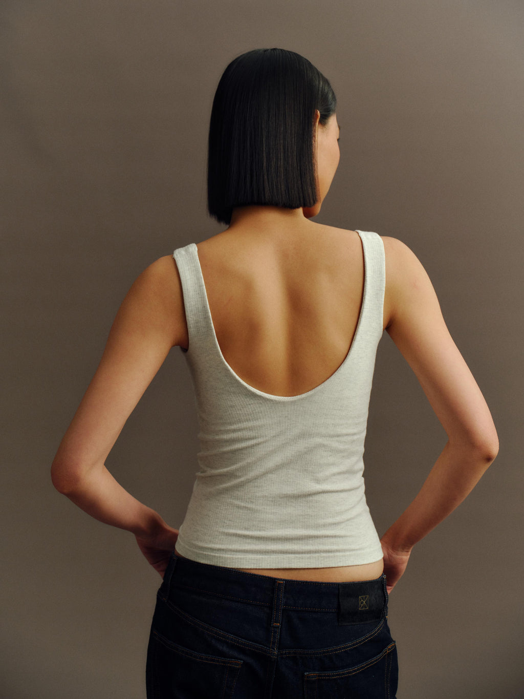 GREEEN Organic Cotton Heather Yarn Vertical Stripe Square Neck Slim Fit Tank Top - The Blender