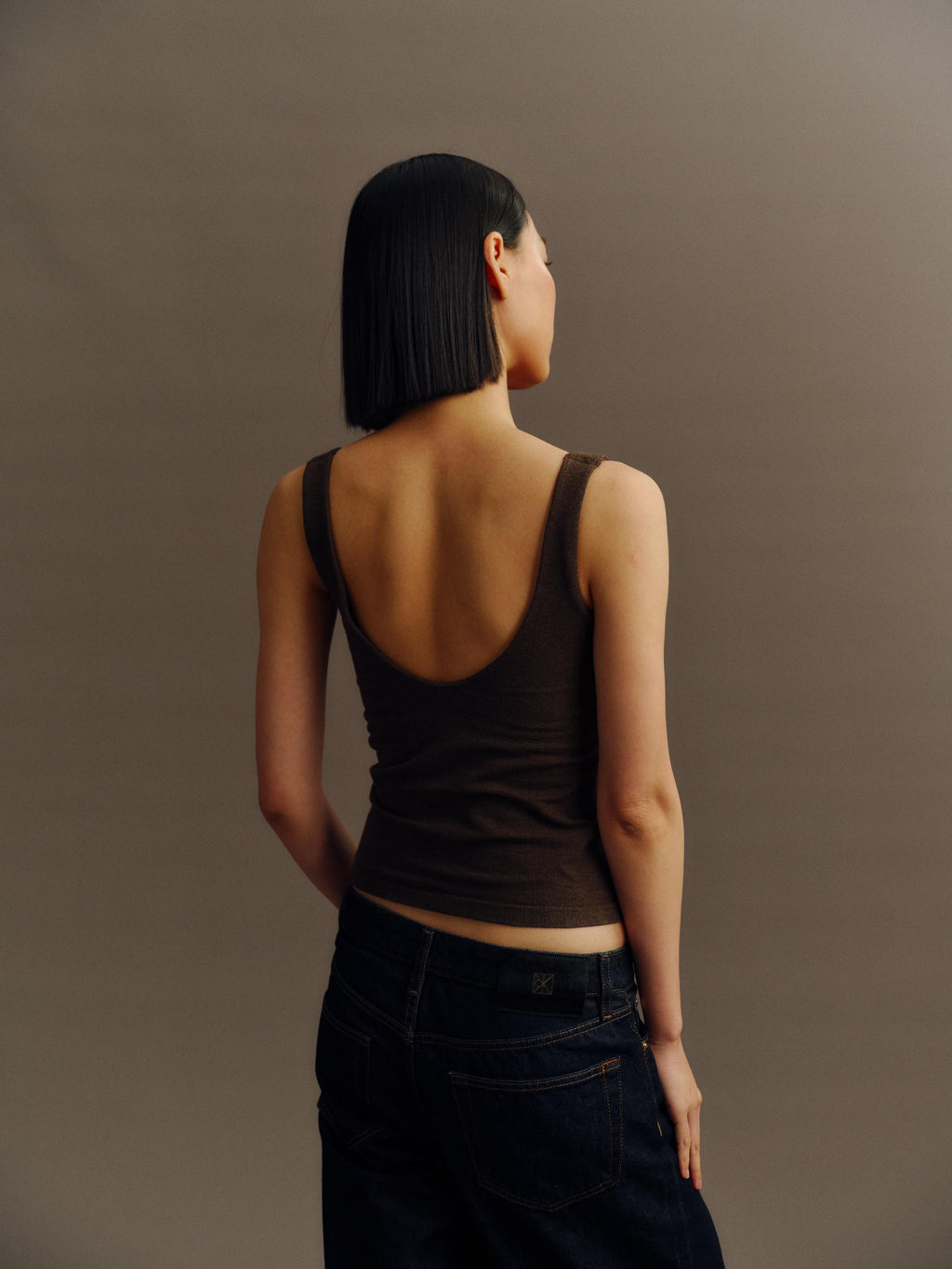 GREEEN Organic Cotton Heather Yarn Vertical Stripe Square Neck Slim Fit Tank Top - The Blender