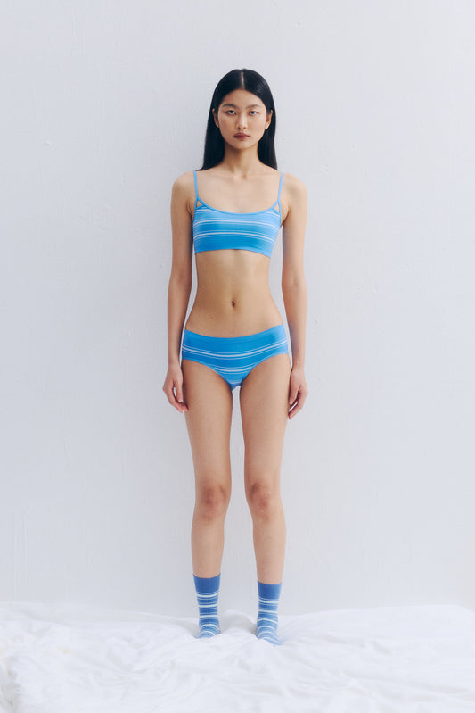 Striped hollowed-out backless Bra