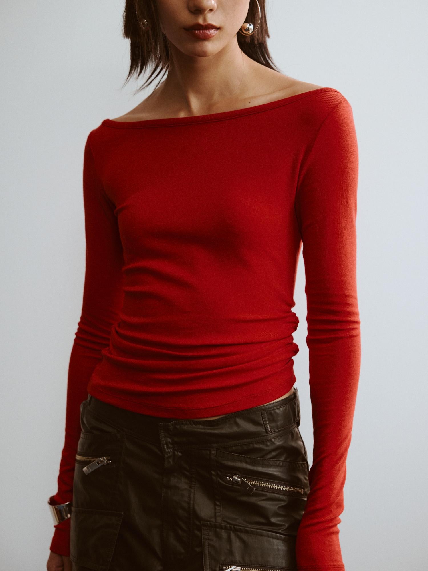 Off-Shoulder Cutout Reversible Slim Knit Top - The Blender