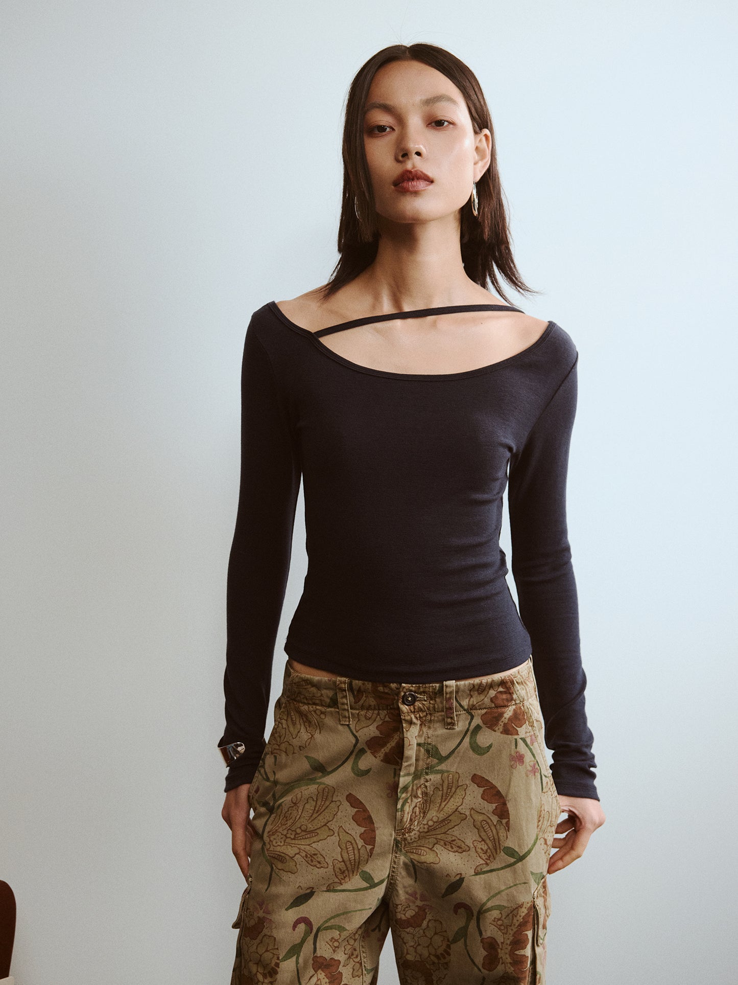 Cut-out Mock Neck Vest & Tie-Front Long Sleeve Top - The Blender
