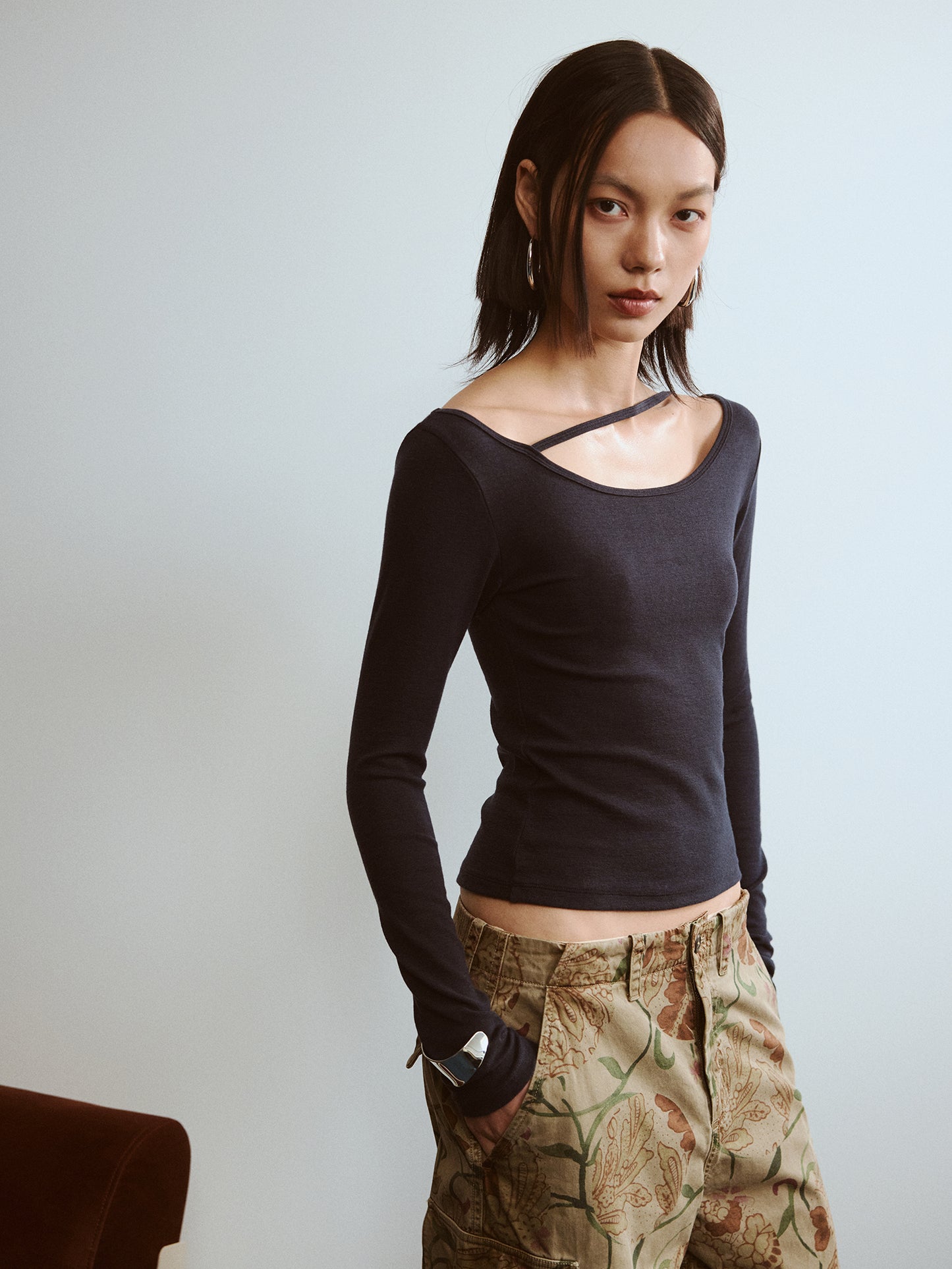 Cut-out Mock Neck Vest & Tie-Front Long Sleeve Top - The Blender