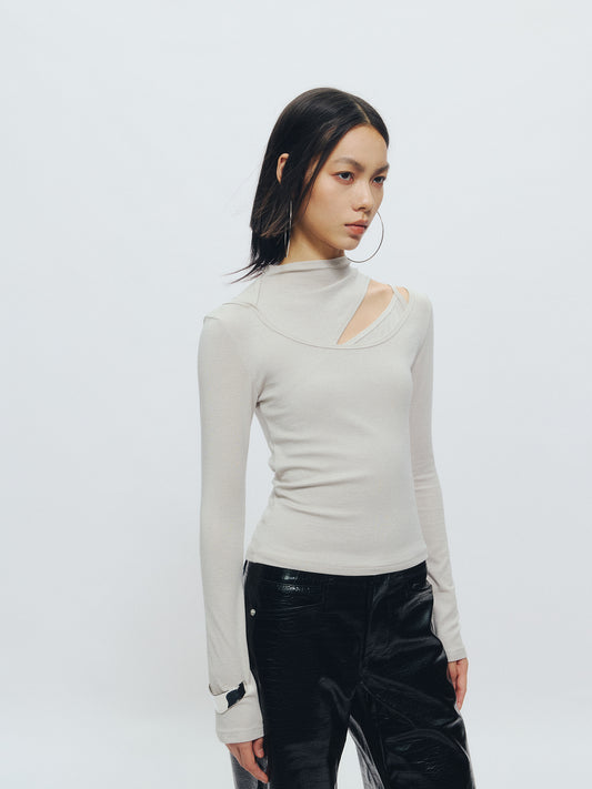 Cut-out Mock Neck Vest & Tie-Front Long Sleeve Top - The Blender