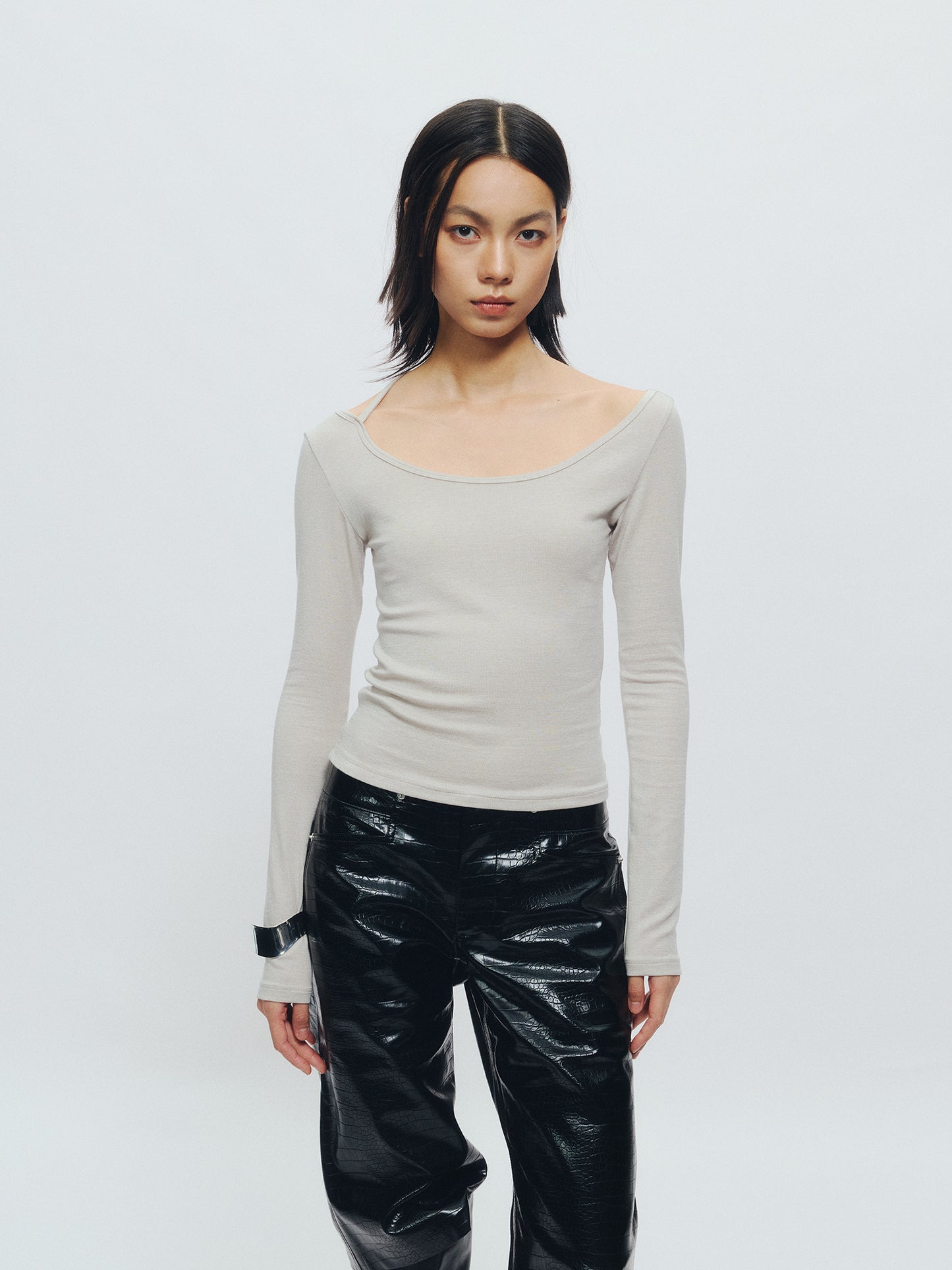 Cut-out Mock Neck Vest & Tie-Front Long Sleeve Top - The Blender