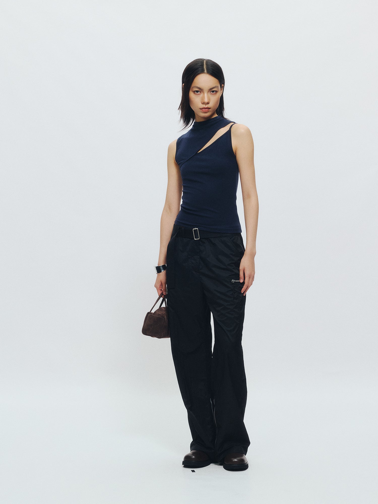 Cut-out Mock Neck Vest & Tie-Front Long Sleeve Top - The Blender