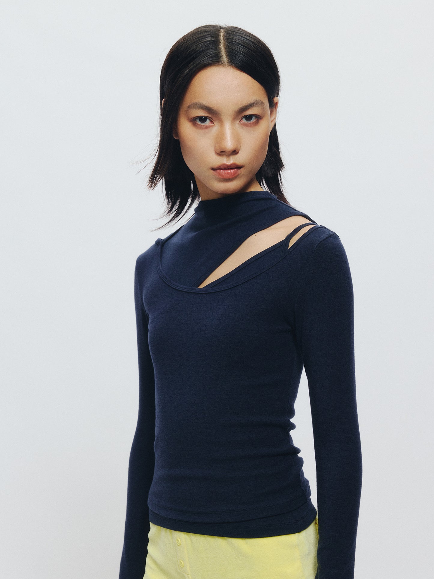 Cut-out Mock Neck Vest & Tie-Front Long Sleeve Top - The Blender