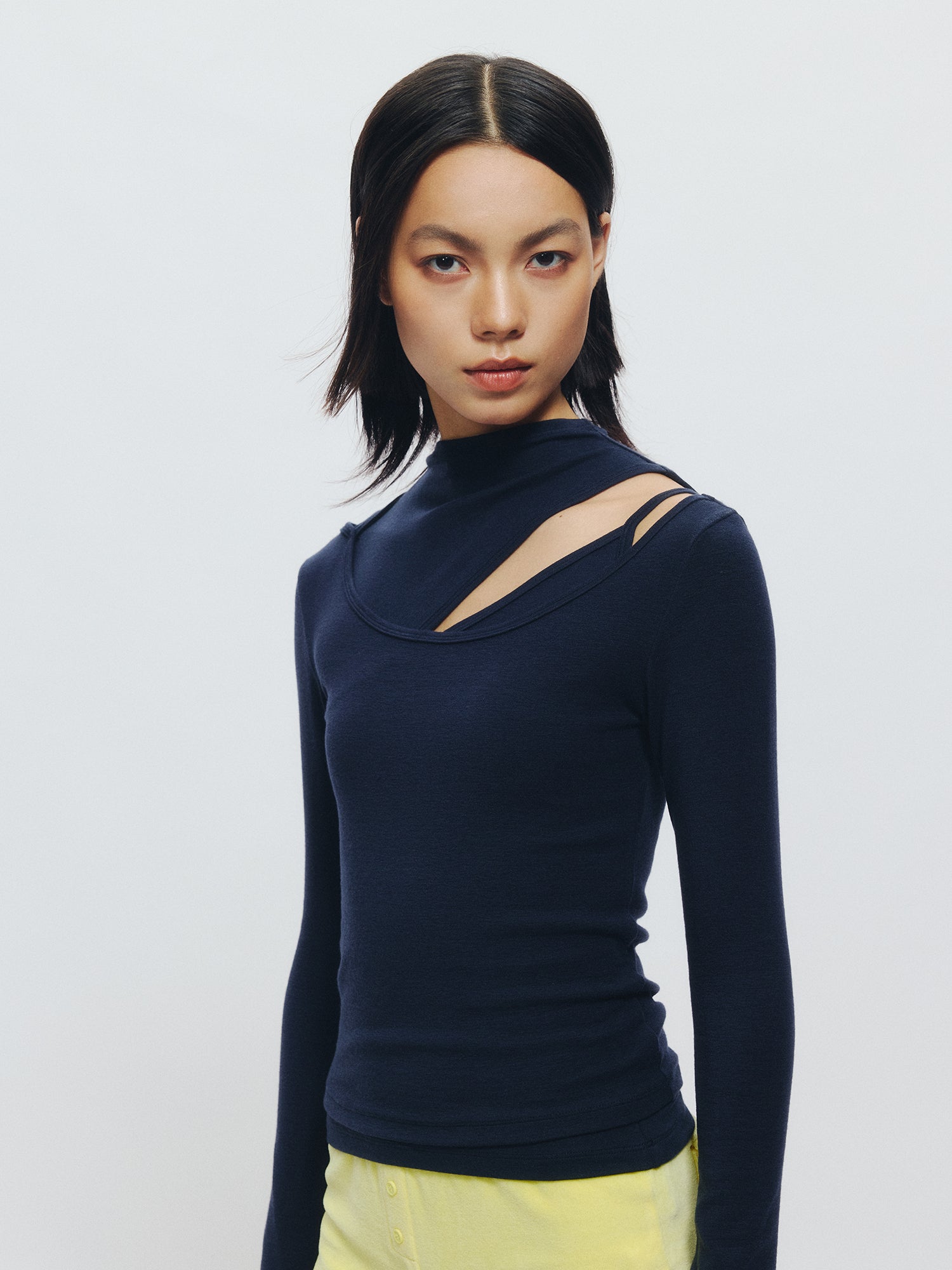 Cut-out Mock Neck Vest & Tie-Front Long Sleeve Top - The Blender