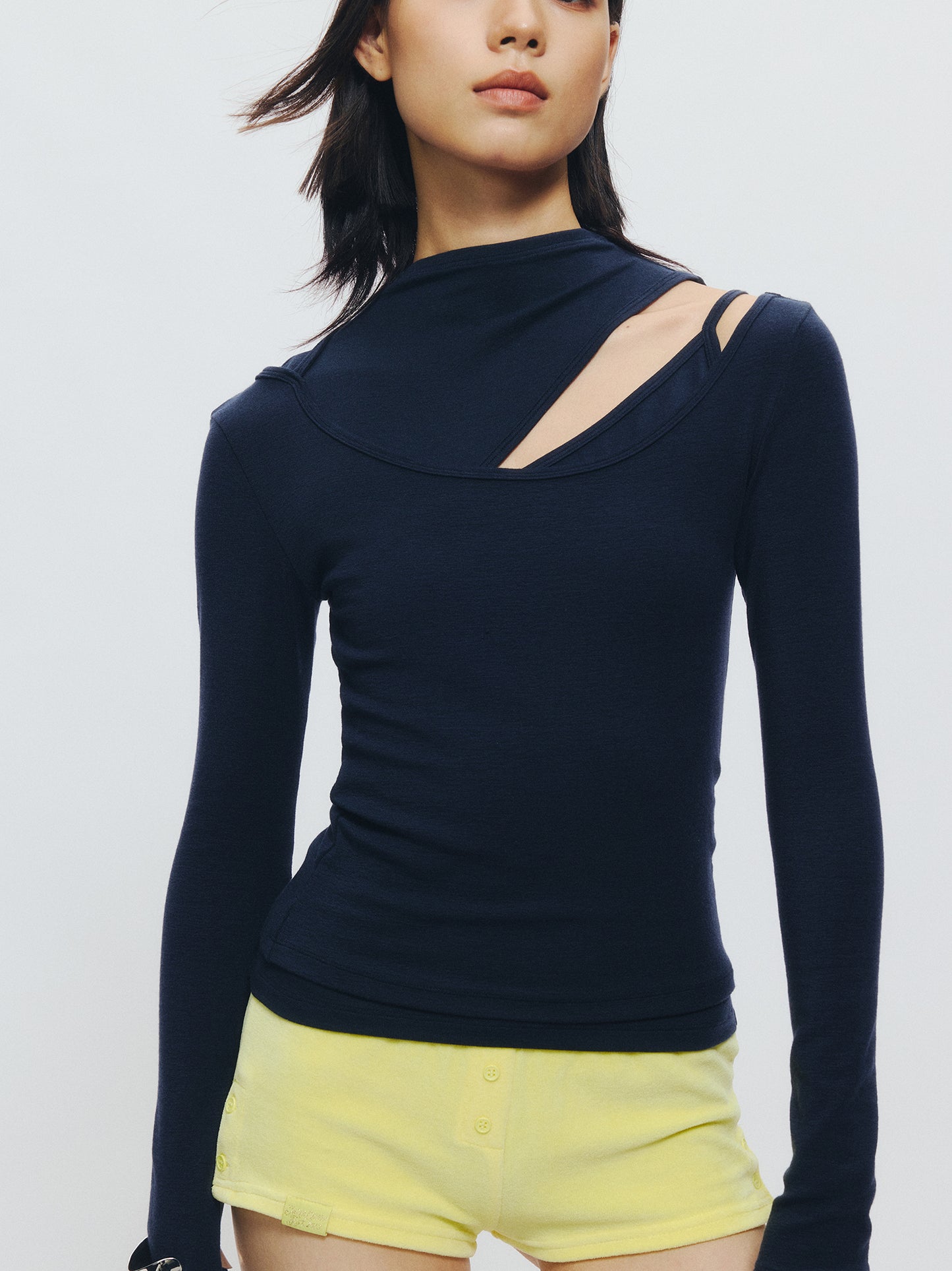 Cut-out Mock Neck Vest & Tie-Front Long Sleeve Top - The Blender