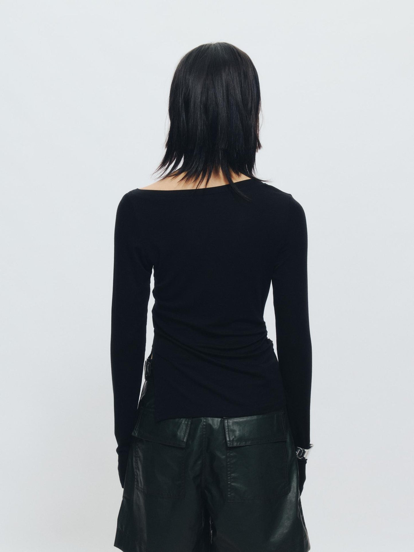 Asymmetrical Henley Collar Tencel-Wool Long-Sleeve Tee - The Blender