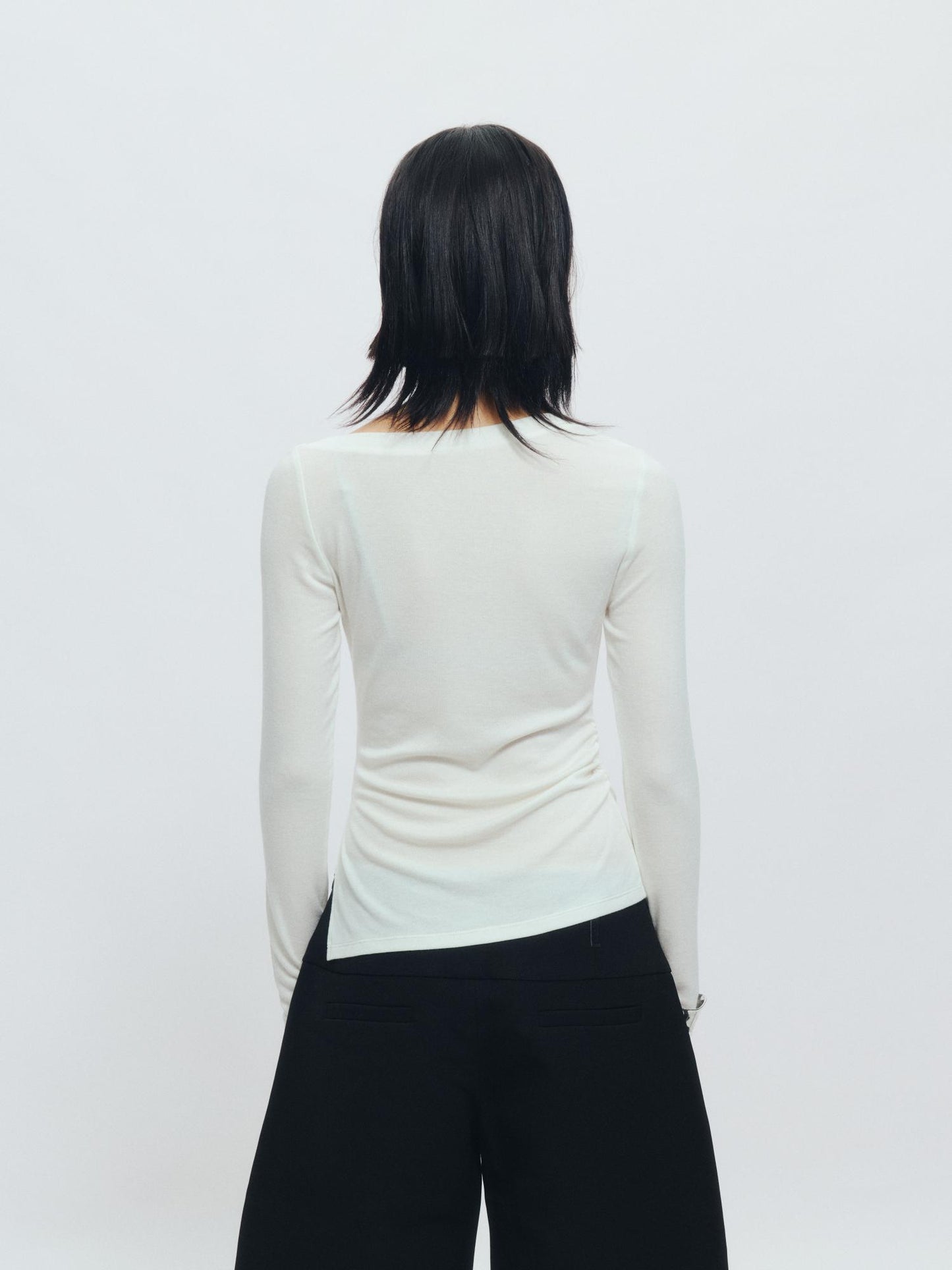 Asymmetrical Henley Collar Tencel-Wool Long-Sleeve Tee - The Blender