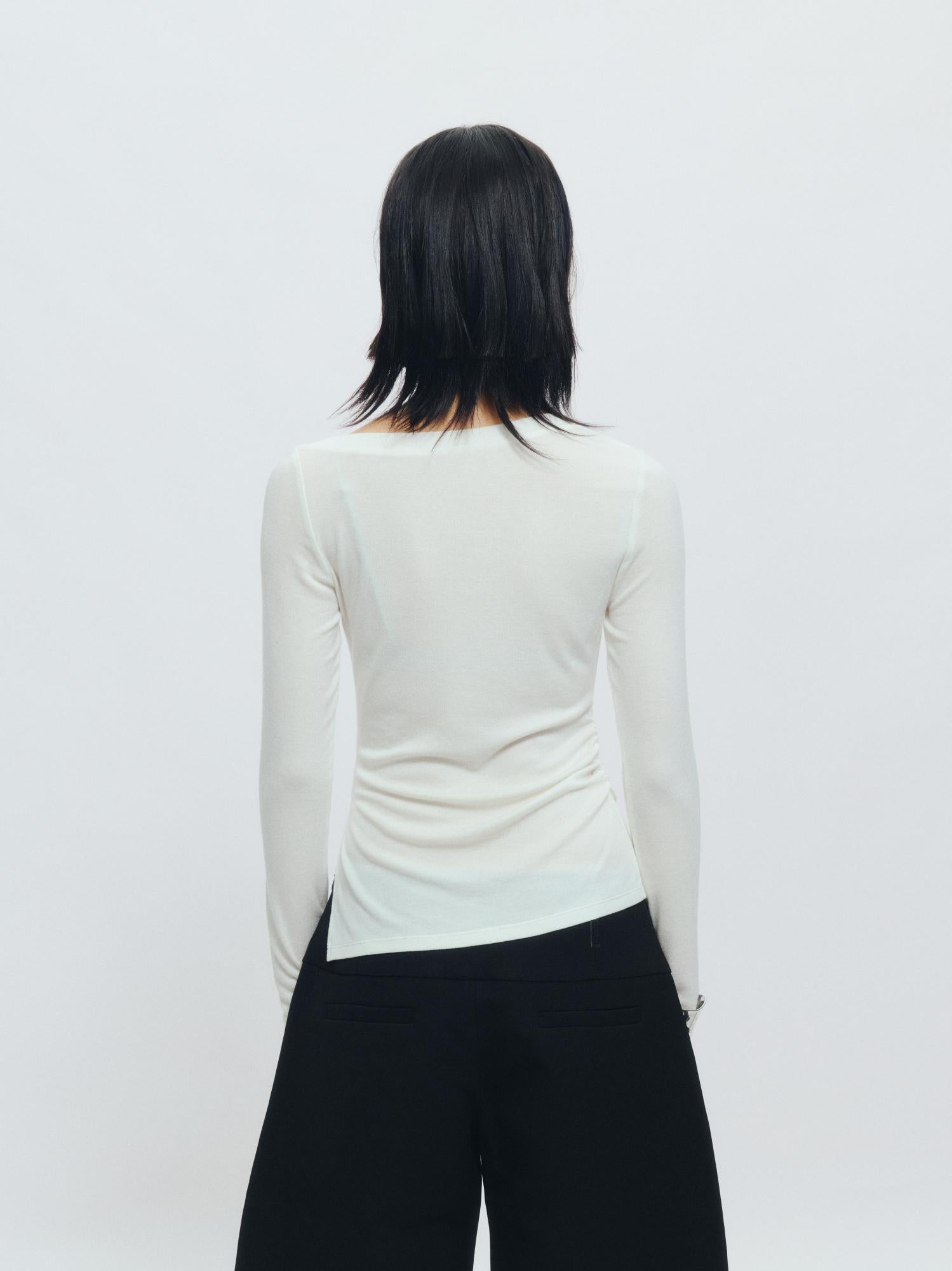 Asymmetrical Henley Collar Tencel-Wool Long-Sleeve Tee - The Blender