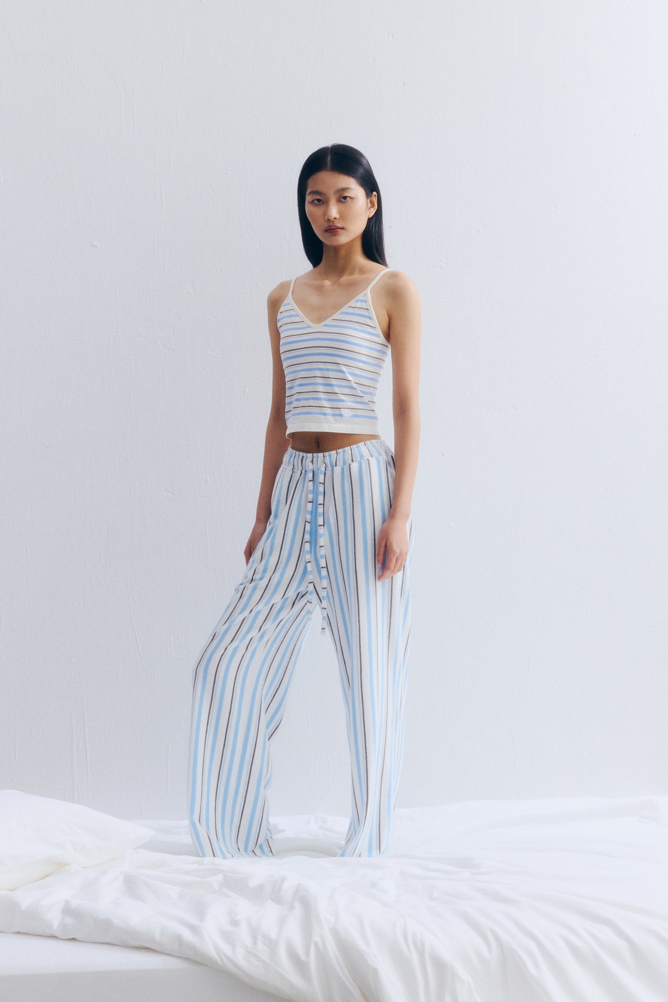 Striped V-Neck Bra-In Camisole