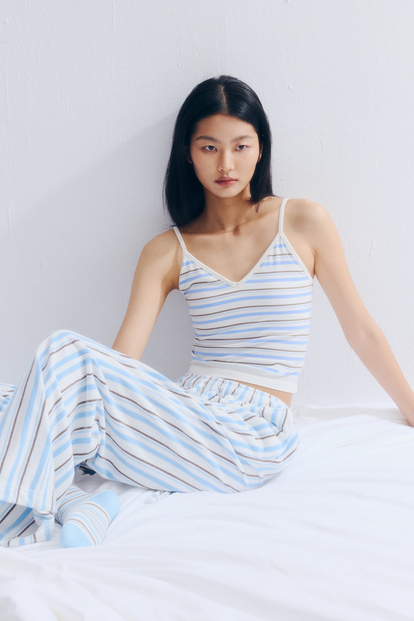 Striped V-Neck Bra-In Camisole