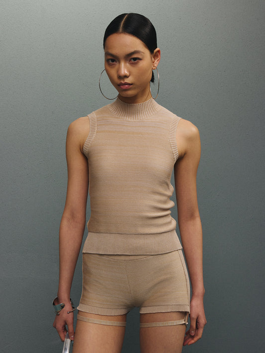 Knit Mock Neck Open-Back Vest/6020TOP 