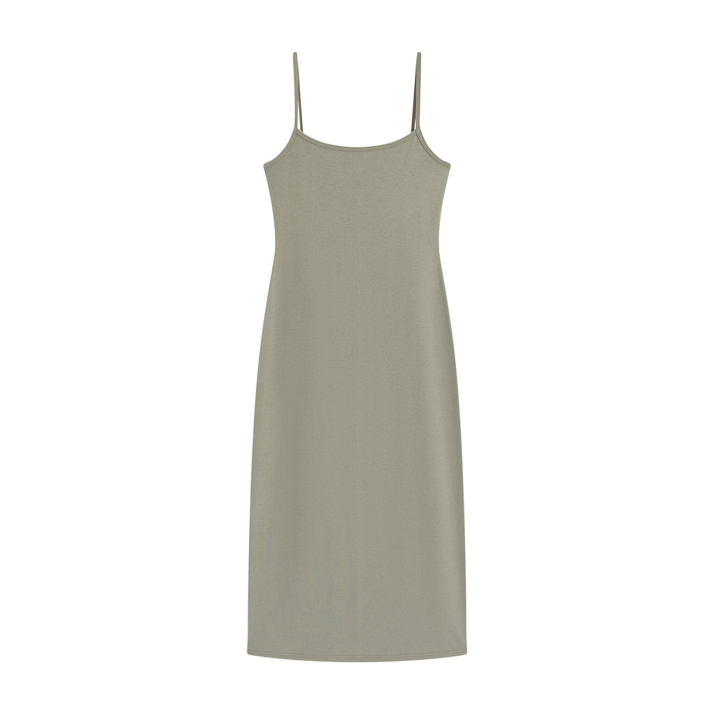 GREEEN Square Neck Slim Fit Backless Midi Slip Dress - The Blender