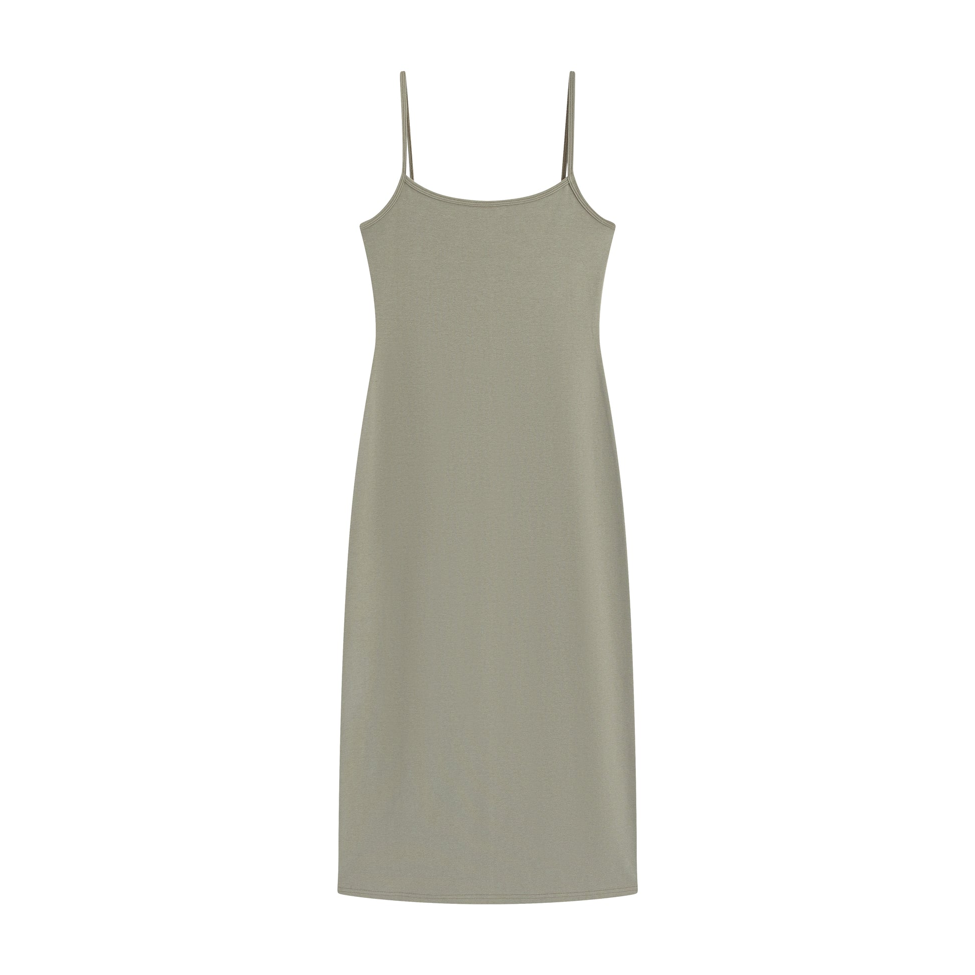 GREEEN Square Neck Slim Fit Backless Midi Slip Dress - The Blender