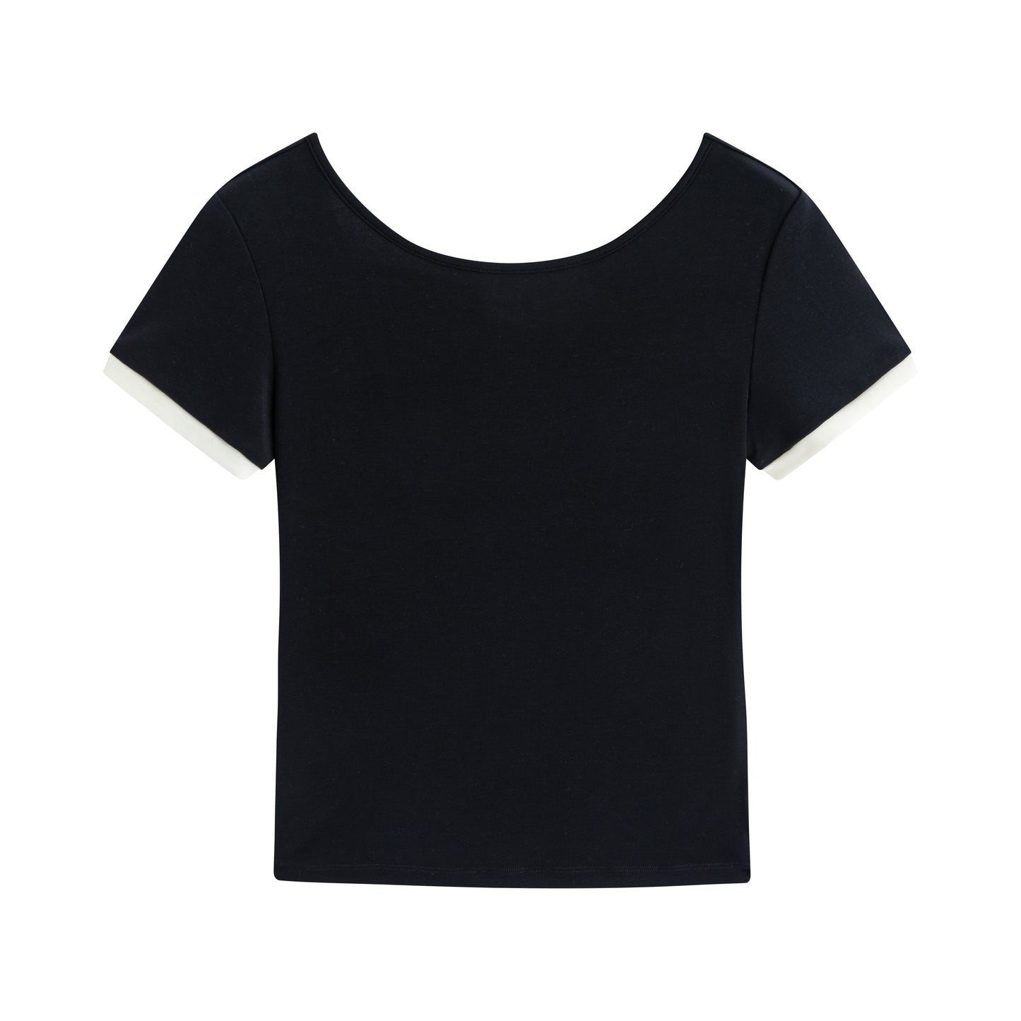 Crew Neck Contrast Cuff Open Back Slim Tee - The Blender