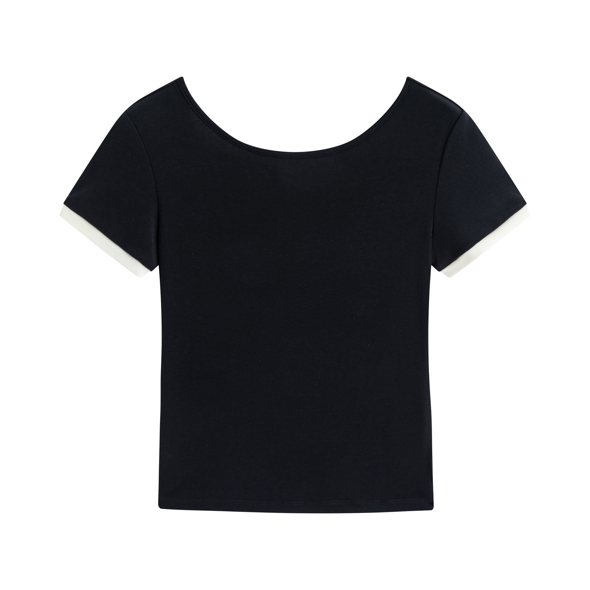 Crew Neck Contrast Cuff Open Back Slim Tee - The Blender