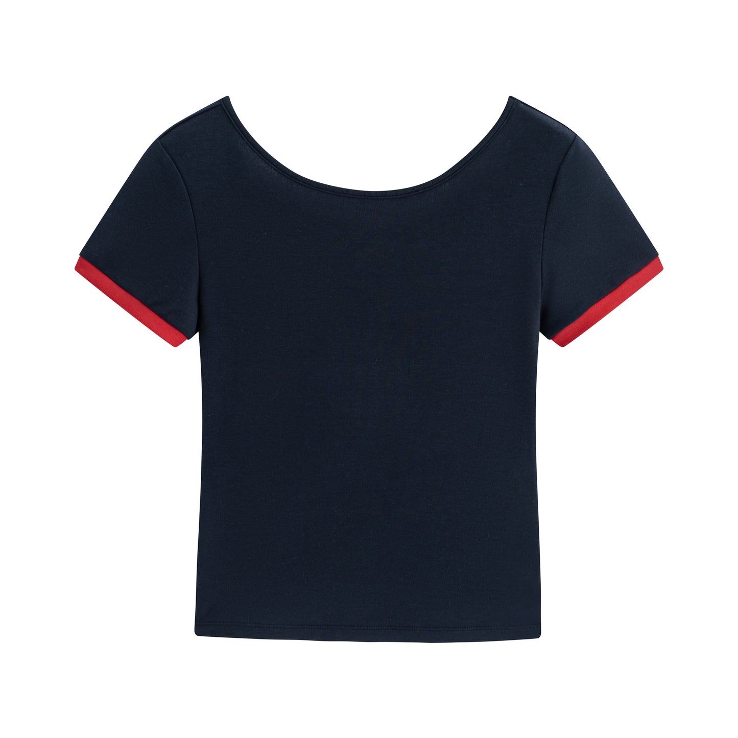 Crew Neck Contrast Cuff Open Back Slim Tee - The Blender